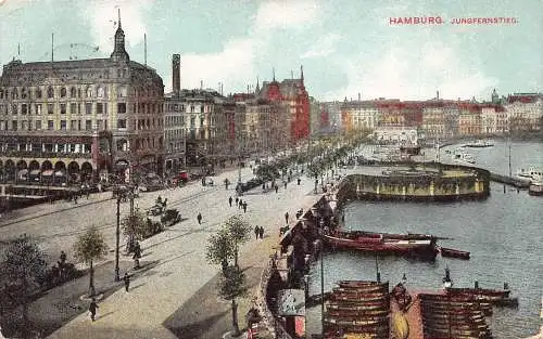 Deutschland Hamburg 1908 Jungfernstieg Boote Vintage Postkarte