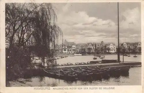 Deutschland Hamburg Malerisches Motiv von Alster bei Vellevue Boote Postkarte