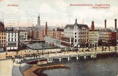 Deutschland Hamburg 1906 Reesendammbrücke Jungfernstieg Alster Arkaden Postkarte
