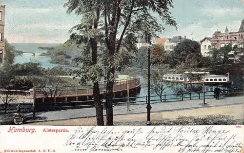 Deutschland Hamburg 1907 Alsterpartie Flussansicht Vintage Postkarte