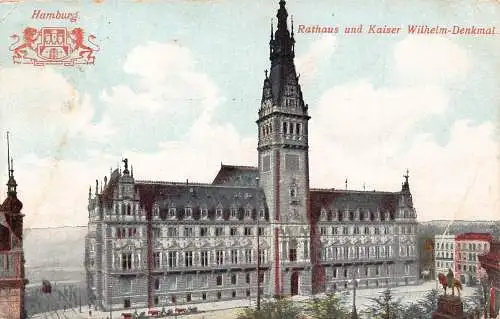 Deutschland Hamburg 1911 Rathaus Kaiser Wilhelm Denkmal Vintage Postkarte
