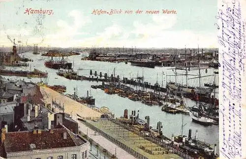 Deutschland Hamburg 1908 Hafen Blick von neuer Warte Dampfschiffe Vintage Postkarte