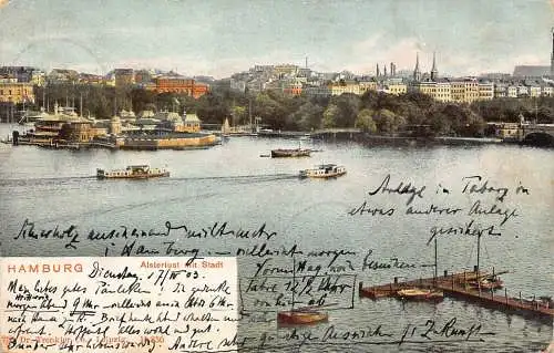 Deutschland Hamburg 1903 Alsterlust mit Stadt Boote Postkarte