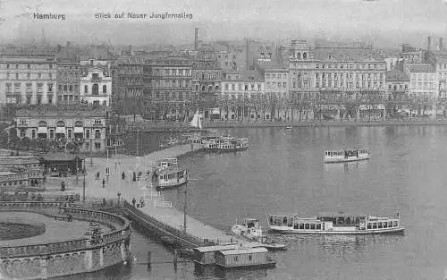 Deutschland Hamburg 1919 Bick auf Neuer Jungfernstieg Boote Postkarte