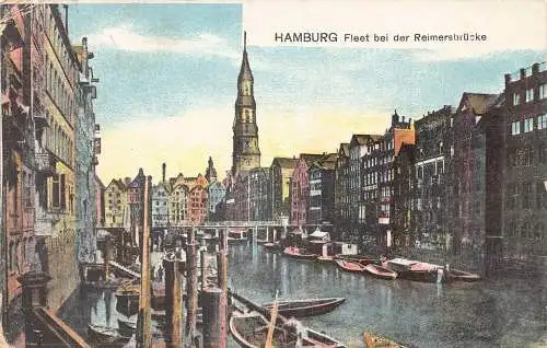 Deutschland Hamburg 1907 Flotte bei Reimersbrücke Brücke Boote Postkarte