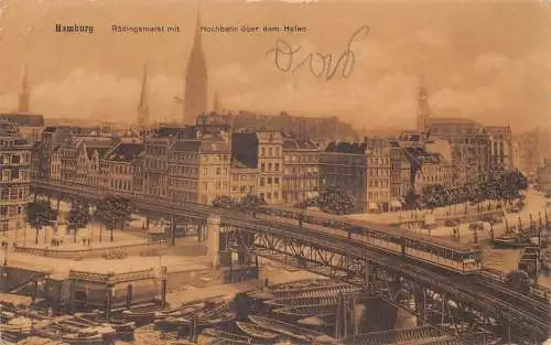 Deutschland Hamburg 1917 Roedingsmarkt Zug über Hafen 1. Weltkrieg Feldpostkarte