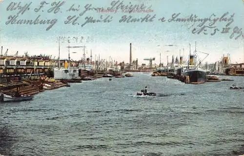 Deutschland Hamburg 1912 Kuhwaerderhafen Hafen Dampfschiffe Vintage Postkarte