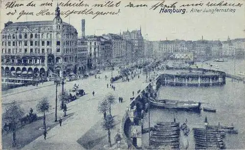 Deutschland Hamburg 1912 Alter Jungfernstieg Boote Vintage Postkarte