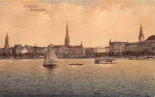 Deutschland Hamburg 1914 Binnenalster Boote Vintage Postkarte