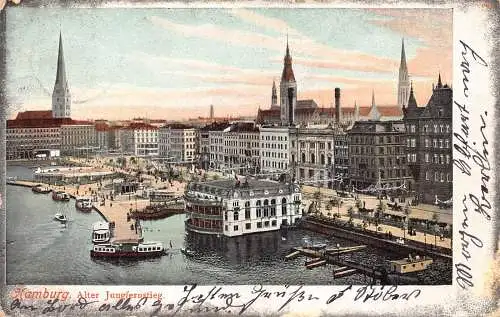 Deutschland Hamburg 1905 Alter Jungfernstieg Boote Litho Vintage Postkarte