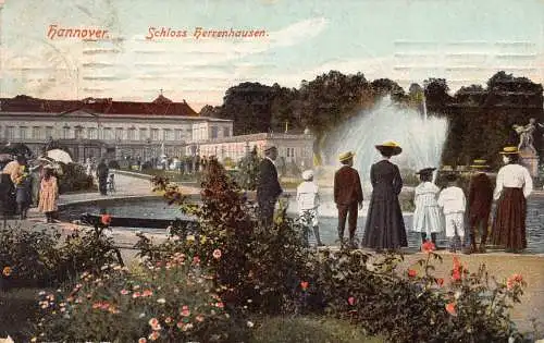 Deutschland Hannover 1908 Schloss Herrenhausen Schlossbrunnen Vintage Postkarte