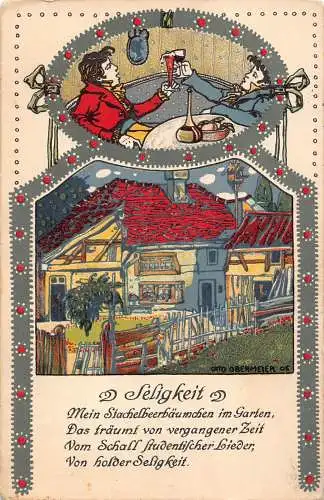 B103 Seligkeit Gedicht Passepartout Freunde Trinken Klinken Gläser Postkarte