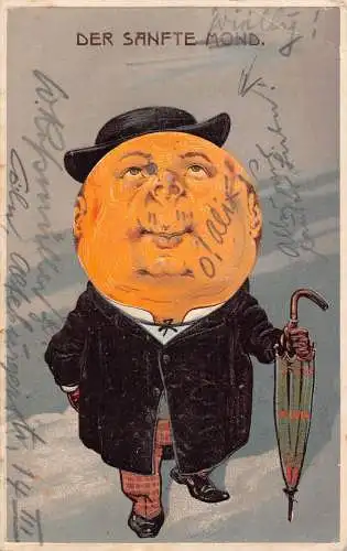 B103 Sanfter Mond 1909 Humanisierter Mond als Gentleman im Anzug Prägepostkarte