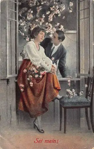 B103 Love Romance 1920 Paar flirtet Blumen Sei mein! alte Postkarte