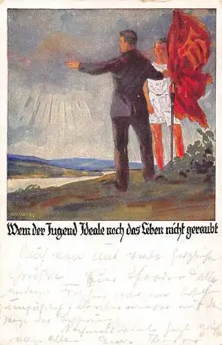 B103 Patriotisch 1925 Ruhm der Jugend Jugend Ideale noch Leben Flagge Kunst Postkarte