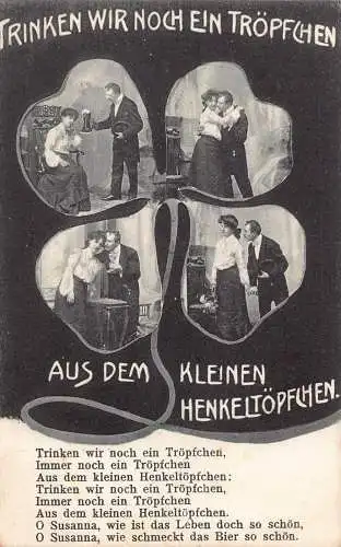 B104 Liebesroman Paar trinkt Passepartout Kleeblatt Gedicht Postkarte
