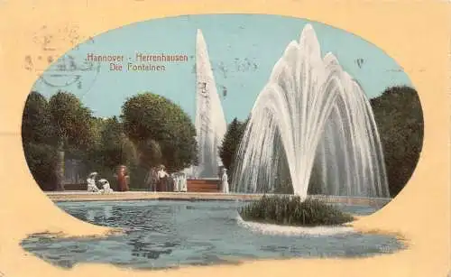 Deutschland Hannover Hannover 1913 Herrenhausen Brunnen Passepartout Postkarte