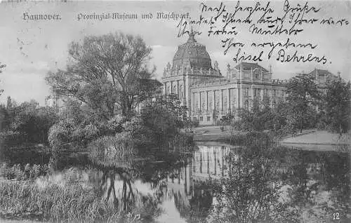 Deutschland Hannover Hannover Provinzialmuseum und Maschpark 1906 alte Postkarte