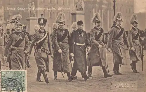 B105 Deutsches Königtum Adel 1913 Kaiser Wilhelm II mit seinen Söhnen Postkarte