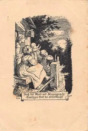 B100 Kunst von Ludwig Richter 1921 Christliche Freunde beobachten Sonnenuntergang Postkarte