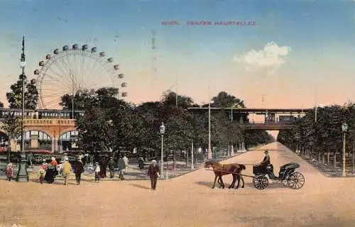 B098 Österreich 1927 Wien Wien Prater Hauptallee Gasse Riesenrad Postkarte
