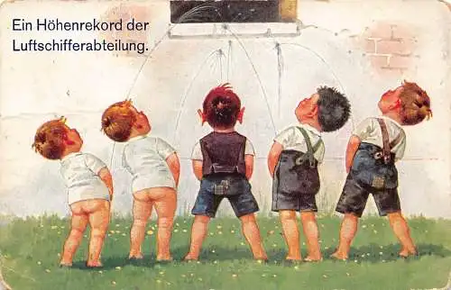 B105 Comic Humor 1913 Luftschiffabteilung Jungen urinieren an Wand Postkarte
