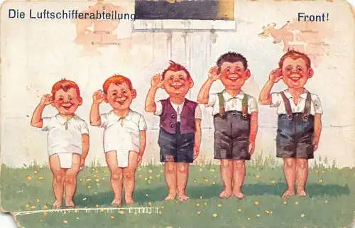 B105 Comic Humor 1913 Luftschiffabteilung Jungen nach Urinieren Wand Postkarte