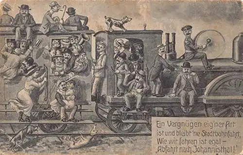 B105 Comic Humor Zug Chaos Johannisthal Trommel Hunde Zahnbürste Paar Postkarte