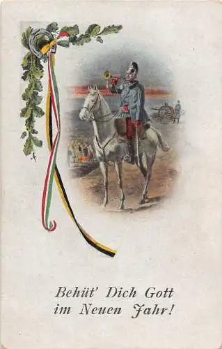 B103 Österreich-Ungarn Kaiserreich Patriotische Neujahrsgrüße Kavallerie Trompete Postkarte