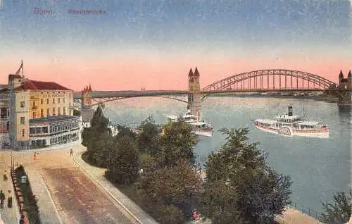 Deutschland Bonn Rheinbrücke Dampfer Vintage Postkarte