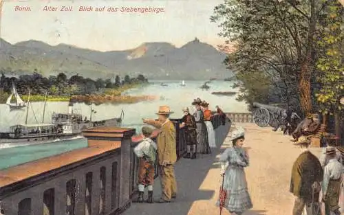 Deutschland Bonn a Rh Alter Zoll auf Siebengebirge Kanone Dampfschiff Postkarte