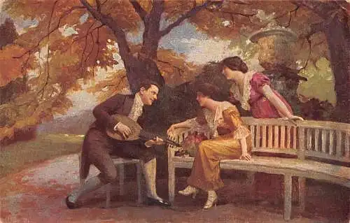 B106 Kunst von E Schneider Lieder zur Laute Laute Mandoline Spielerin Damen Postkarte