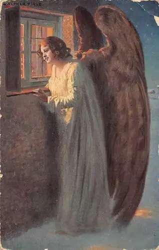 B100 Engel beobachten im gemütlichen Haus 1915 Kunst von Walther Firle Postkarte