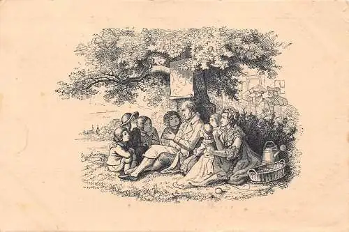 B100 Kunst der Familie Ludwig Richter ruht unter Baum Vintage Postkarte