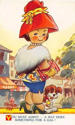 Bamforth Kinder Comic Fashionista Mädchen in der Stadt mit Hund Postkarte