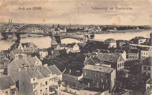 Deutschland 1912 Gruss aus Bonn Gesamtansicht Rheinbrücke Vintage Postkarte