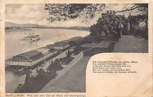 Deutschland Bonn a Rh 1911 Ansicht vom Alten Zoll auf Rhein Dampfschiff Gedicht Postkarte