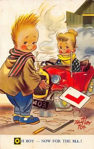 Bamforth Kinder Comic 1961 Mekanischer Junge Mädchen lernt Auto fahren Postkarte