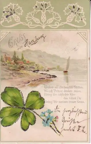 B107 Glitzer Neuheit 1901 Gruss aus Hamburg Kleeblatt Vergissmeinnicht Postkarte