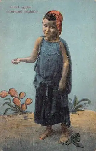 Ägyptische Ureinwohner Säugling Ägyptisches Mädchen Bettler ethnische traditionelle Tracht Postkarte