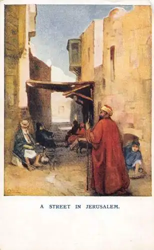Israel Eine Straße in Jerusalem Ureinwohner Ethnische Kunst Vintage Postkarte