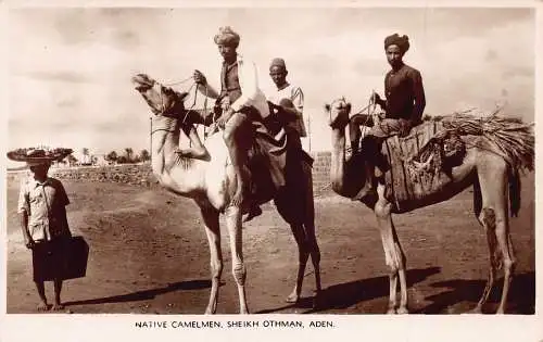 A613 Jemen Aden Ureinwohner Kamelmänner Scheich Othman ethnische RPPC Postkarte