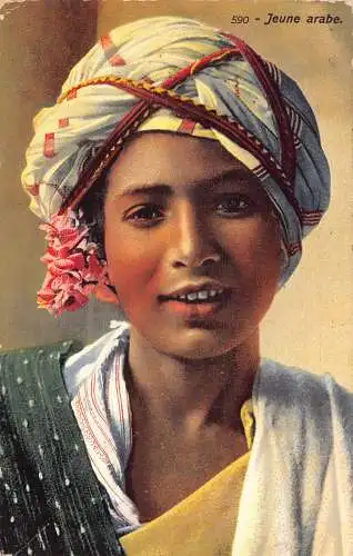 A617 Algerien 1914 Jeune Arabe Native Girl with Turban Flowers Ethno Postcard
