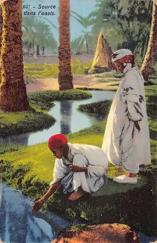 A618 Tunesien 1914 Source dans l'oasis Native Girls Ethno Vintage Postkarte