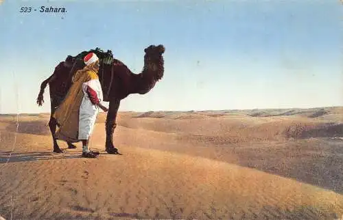 A618 Tunesien 1914 Ethnische Beduinen Reisender Kamel Sahara Wüste Postkarte
