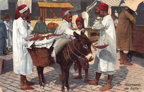A618 Tunesien 1914 Marchand de Fruits Obstverkäufer Jungen Esel ethnische Postkarte