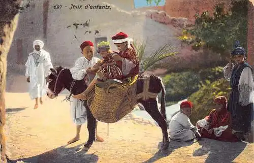 A618 Tunesien 1914 Jeux d'enfants Jungen reiten Esel Kinder ethnische Postkarte
