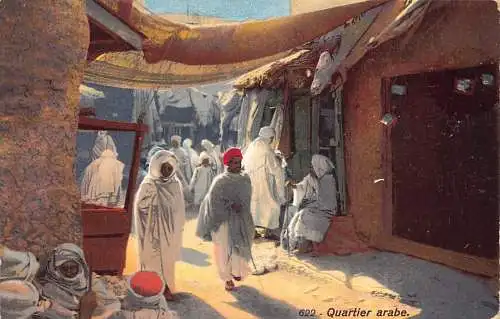 A618 Tunesien 1914 Quartier Arabe Belebte Straße Arabische Ureinwohner Ethnische Postkarte