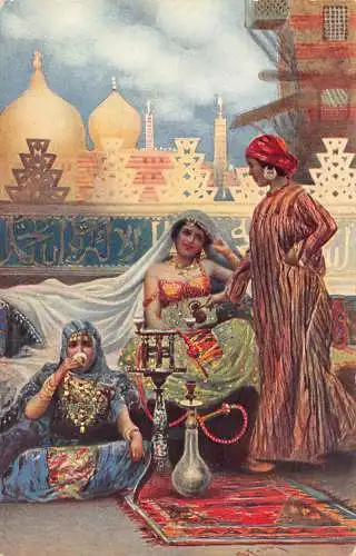 A620 Marokko Ureinwohner schöne einheimische Frauen rauchen Shisha trinken Tee Postkarte