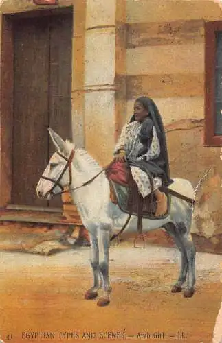 A620 Ägypten 1911 Typen und Szenen Arabisches Mädchen reitet Esel Volk Postkarte
